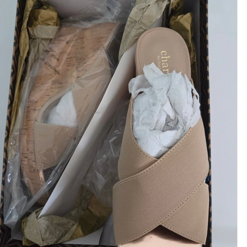 Charles by Charles David Mask Beige Elastic Cork Wedge Sandals NIB Size 10